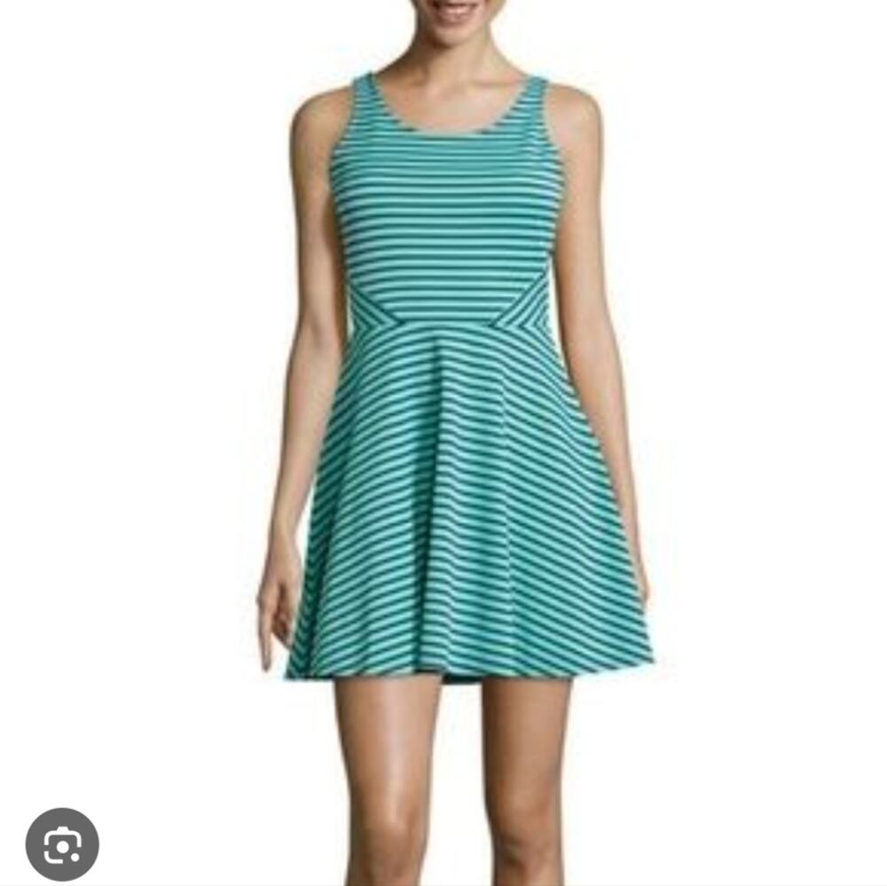 Decree Striped Teal Sleeveless Dress Skater Dress